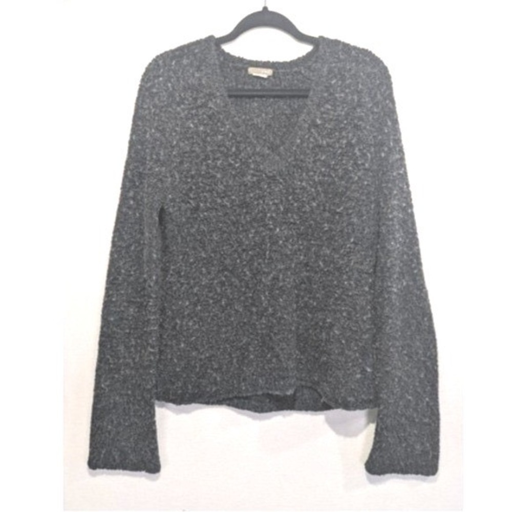 J.Crew Womens Knit Charcoal Grey Size Large‎ Vneck Sweater Flared Arms Cozy